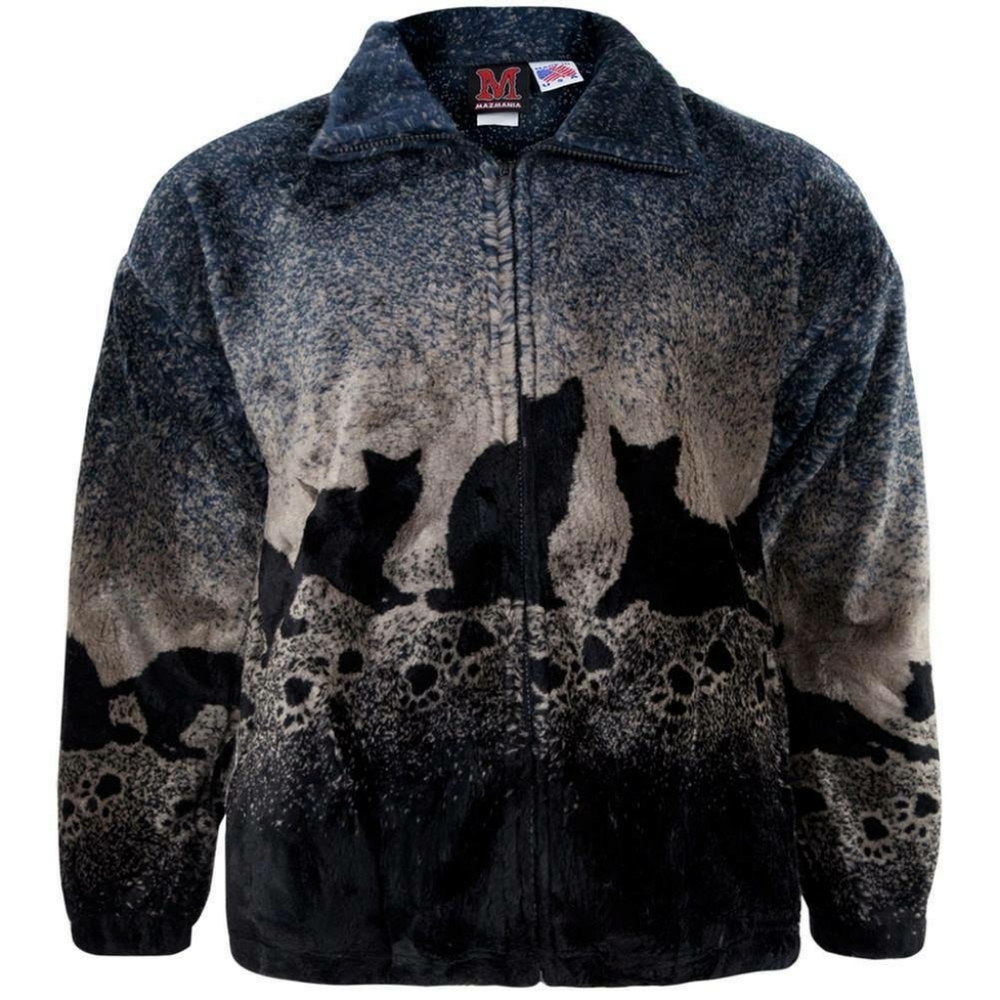 Mazmania Silhouette Cats Full Zip Fleece Jacket. Medium